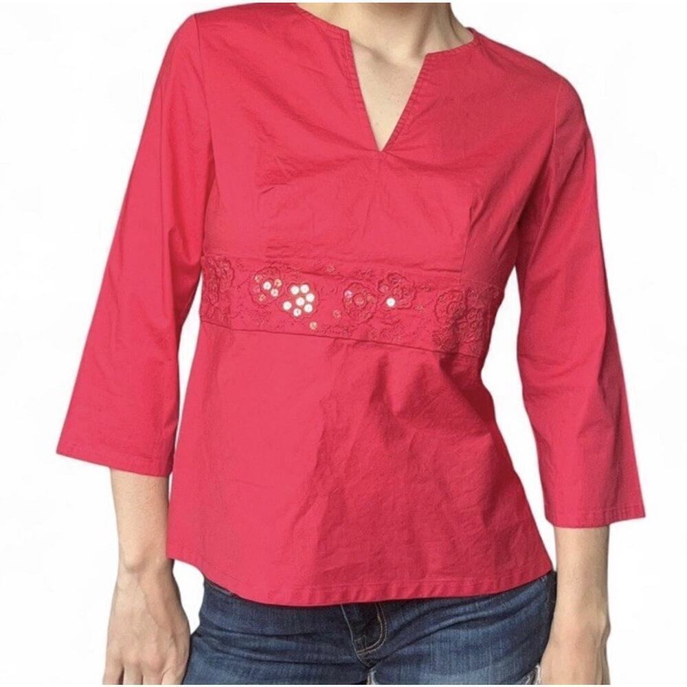 Vintage Talbots Women’s Pink Sequin V-Neck Blouse With Sequin Details Size S